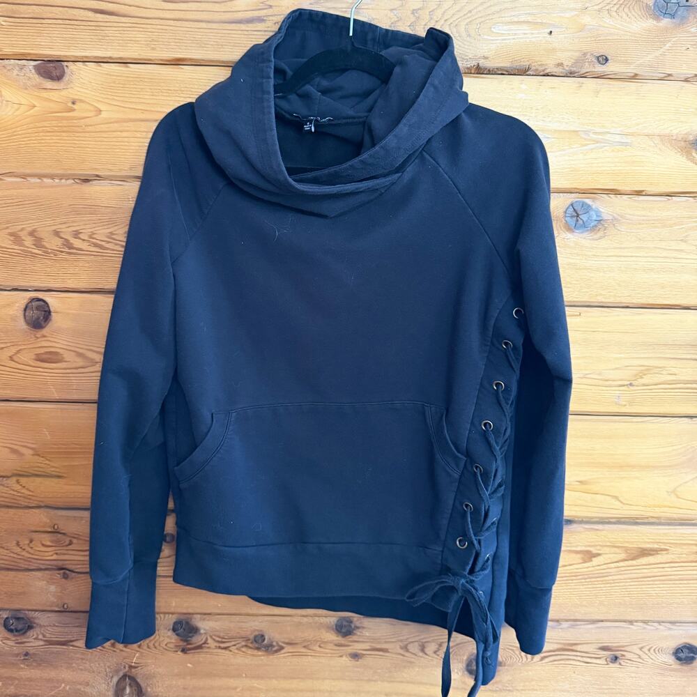 Drew Black Corset Lace Up Hooded Sweatshirt Small